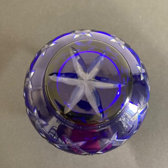 Bohemian Glass Cobalt Blue Cut to Clear Candle Holder Or Vase - Picture 5 of 7